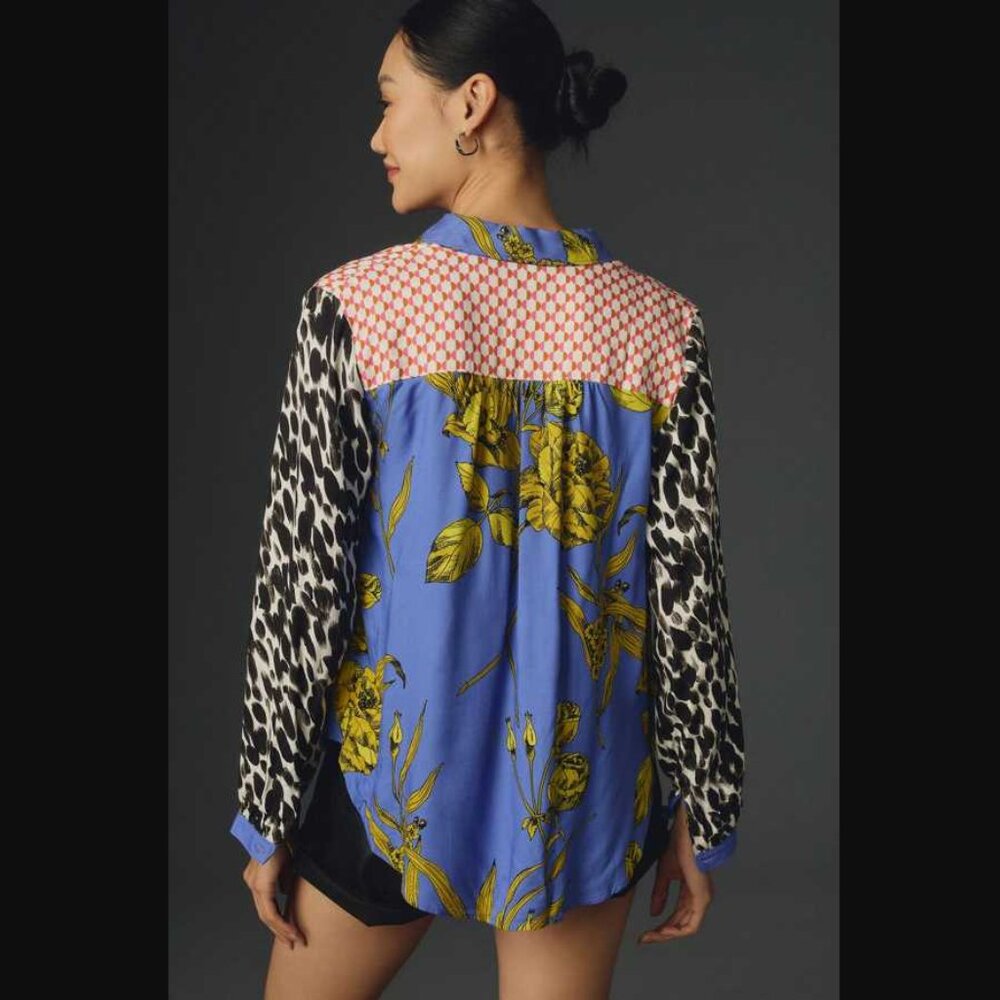 M Maeve x Anthropologie Paz contrast button down shirt blouse 2 - Picture 3 of 10
